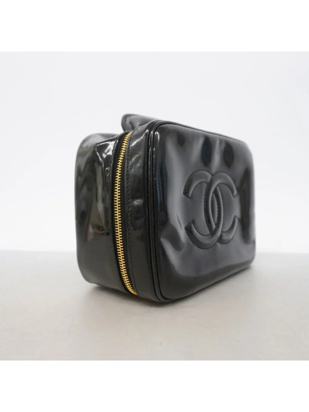Chanel Vanity Bag Patent Leather Black Gold 2-Way Bag
